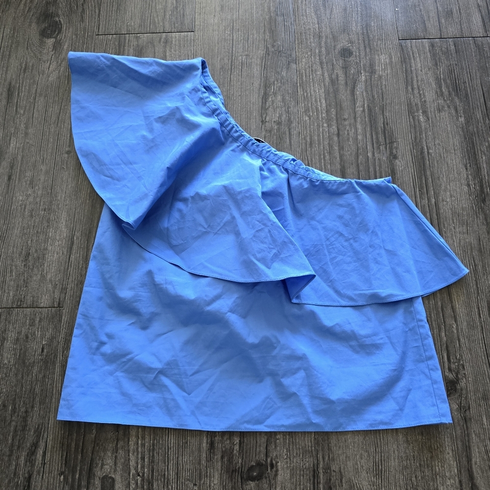 Alice + Olivia Blue One Shoulder Ruffle Top